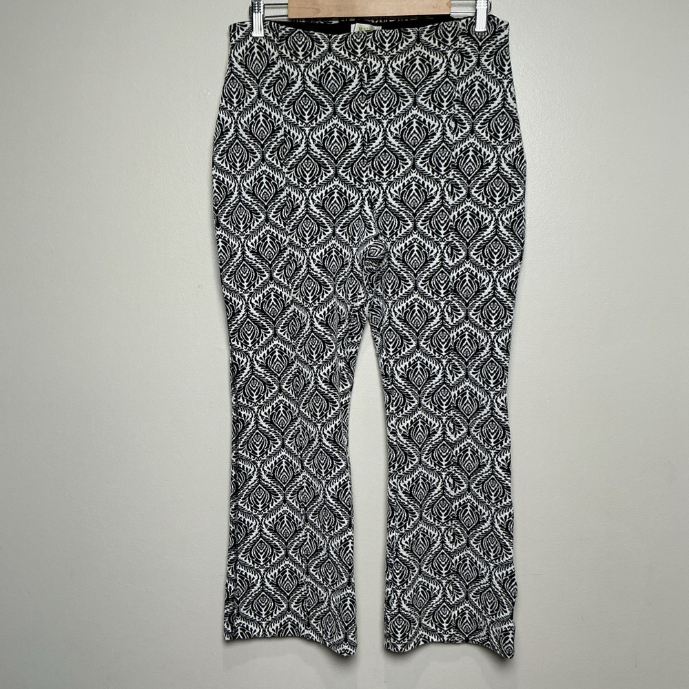 Maeve by Anthropologie Black White‎ Damask Print Flare Dress Pants Size Large